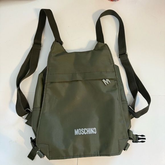 Moschino Olive Army Green Nylon Canvas Mini Backpack Purse Bag - Picture 1 of 11